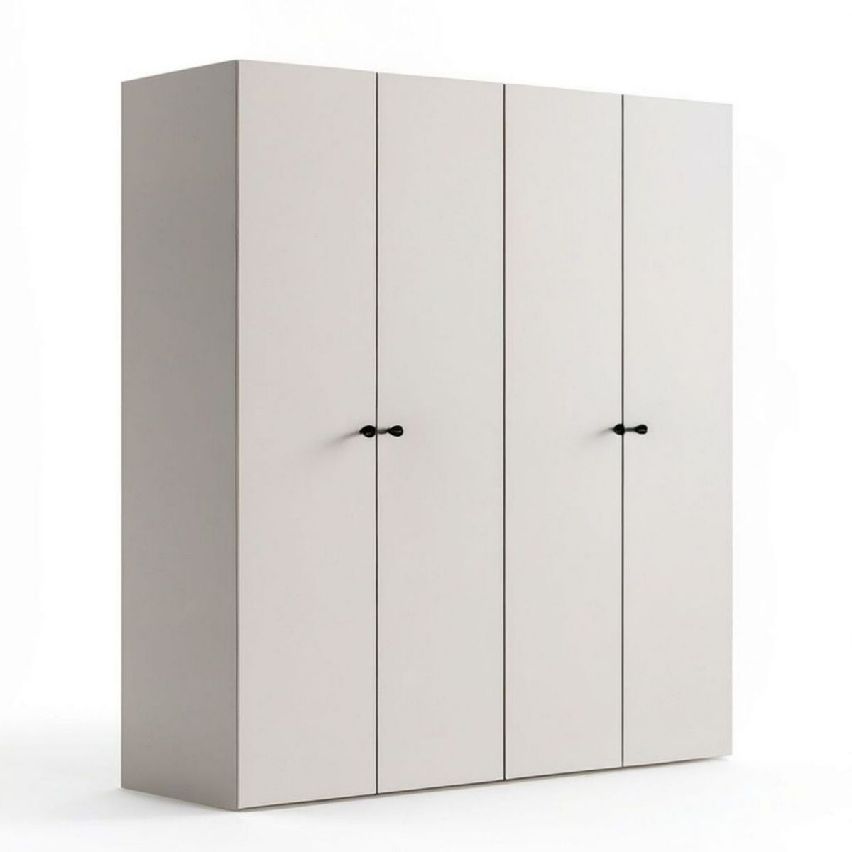 4-türiger Kleiderschrank 180 x 52 x 200 cm in Weiss mit schwarzen Griffen