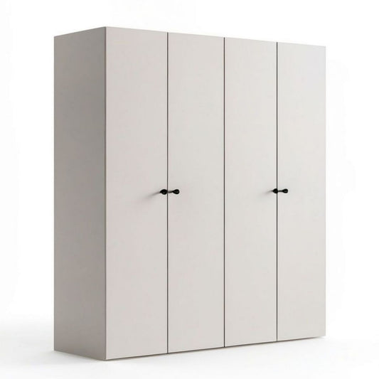 4-türiger Kleiderschrank 180 x 52 x 200 cm in Weiss mit schwarzen Griffen