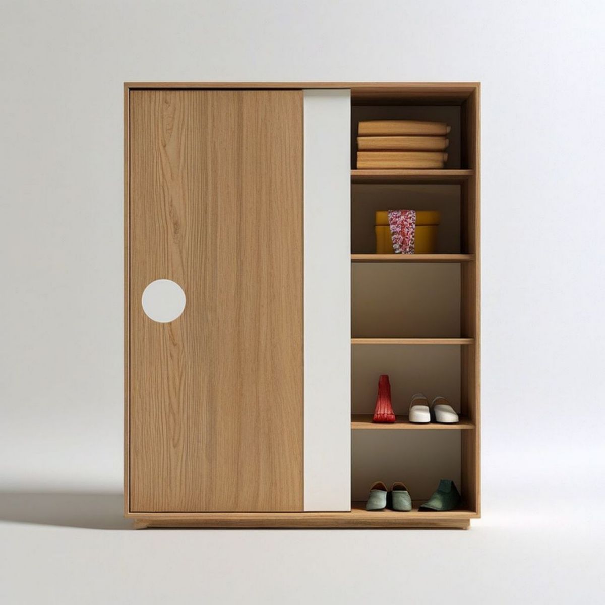 Kleiderschrank mit Schiebetüren und offenem Regal, 120 x 45 x 200 cm, Eiche Natur/Weiss