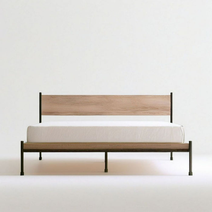 Doppelbett 160 x 200 cm Natur/Schwarz aus Stahl und Eichenfurnier