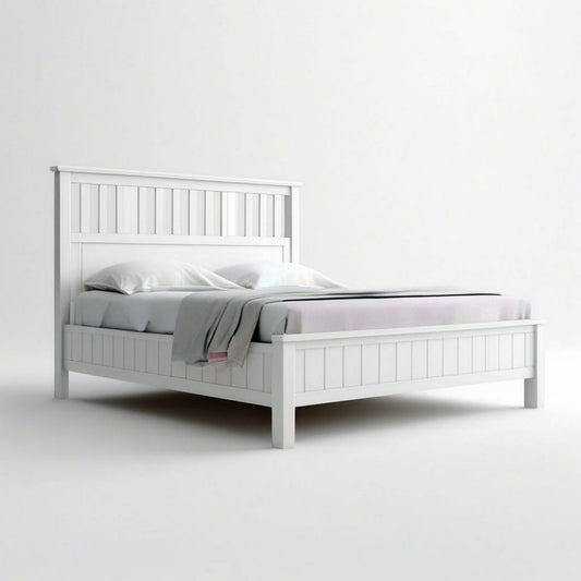 Doppelbett aus massivem Kiefernholz, Weiss, 160 x 200 cm