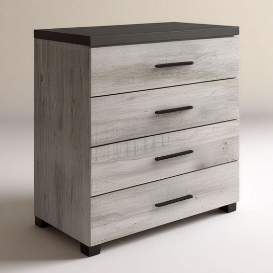 Kommode mit 4 Schubladen, 80 x 40 x 90 cm, Grau/Schwarz