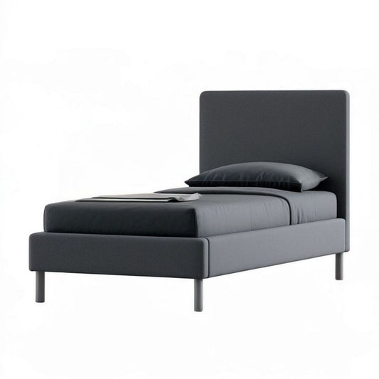 Gepolstertes Einzelbett 90 x 200 cm Dunkelgrau mit rechteckigem Kopfteil