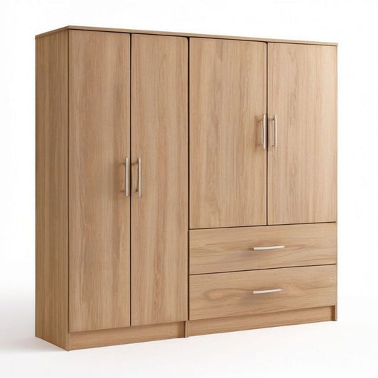 4-türiger Kleiderschrank mit 2 Schubladen, 180 × 52 × 200 cm, Eiche Sonoma