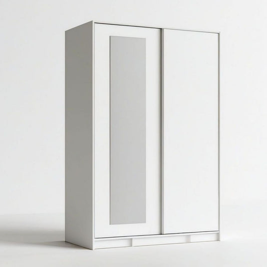 Schiebetürenschrank 120 x 60 x 200 cm Weiss mit Spiegel, 2 Türen