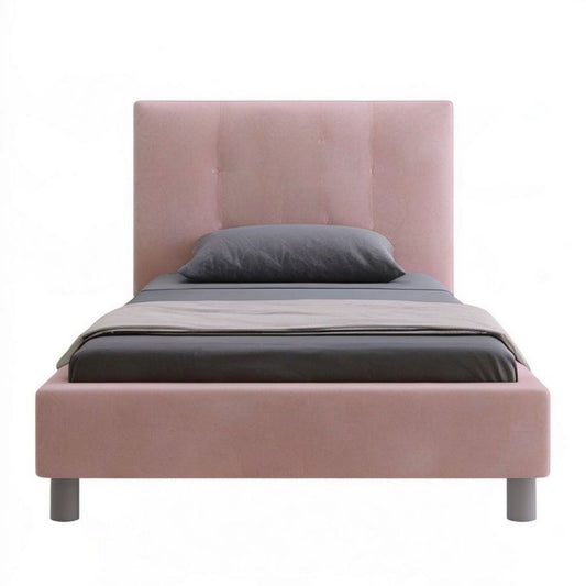 Gepolstertes Einzelbett 90 x 200 cm Rosa aus Polyester-Samt