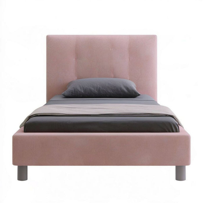 Gepolstertes Einzelbett 90 x 200 cm Rosa aus Polyester-Samt